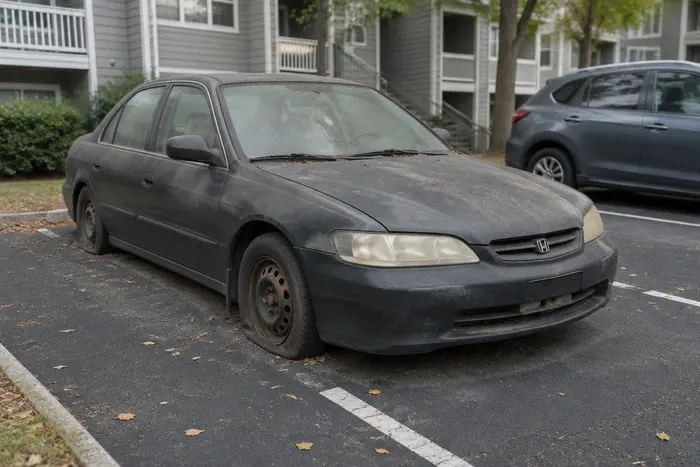 Abandoned vehicle being removed from a private lot in Philadelphia
