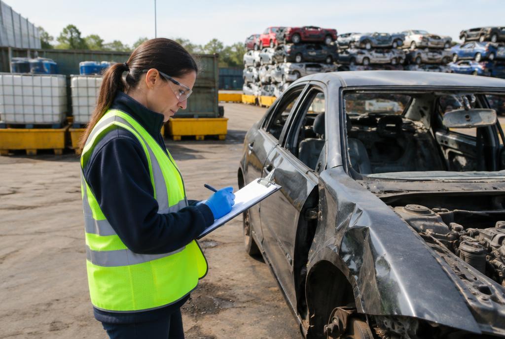 Compliance inspection of a junk car at a licensed Philadelphia recycling yard