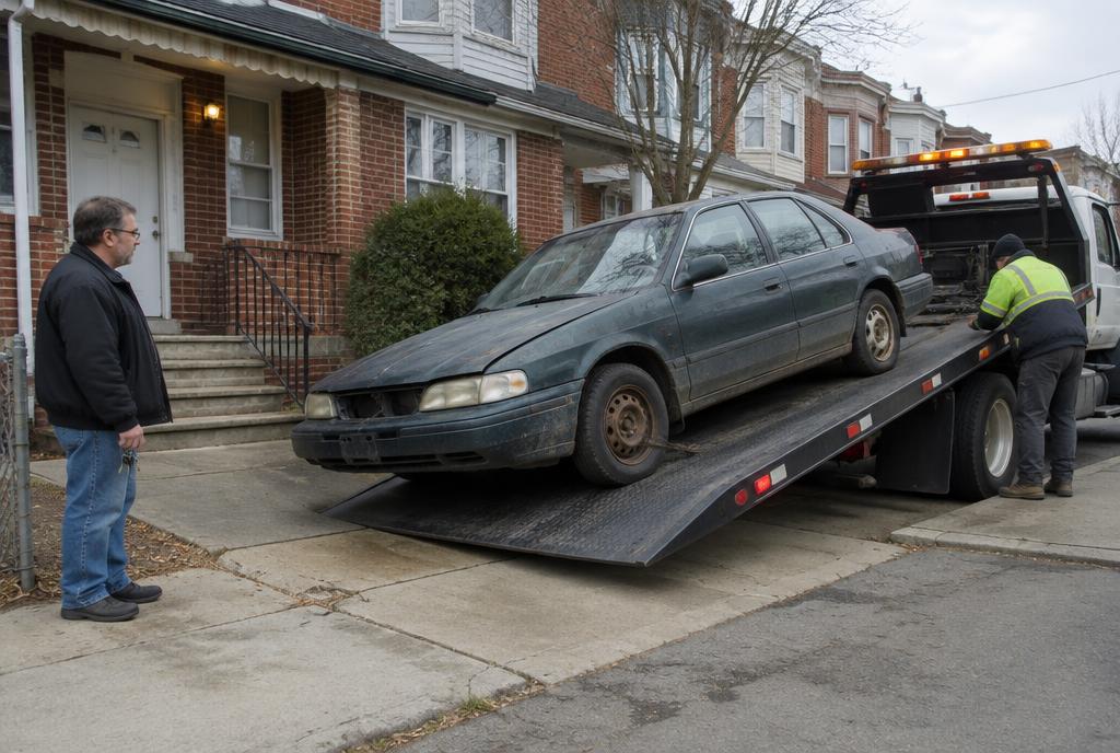 Junk car removed from a rental property driveway for a Philadelphia landlord
