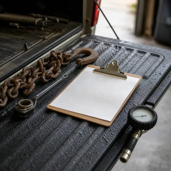 Tow chain, wrench, and title paperwork used for junk car removal in Philadelphia