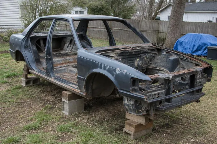Junk car missing doors and wheels on blocks, still eligible for cash in Philadelphia