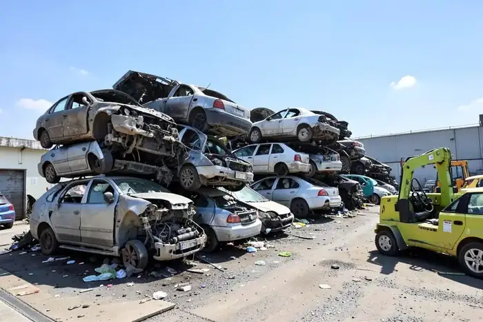 End-of-life vehicles being processed at a Pennsylvania recycling facility