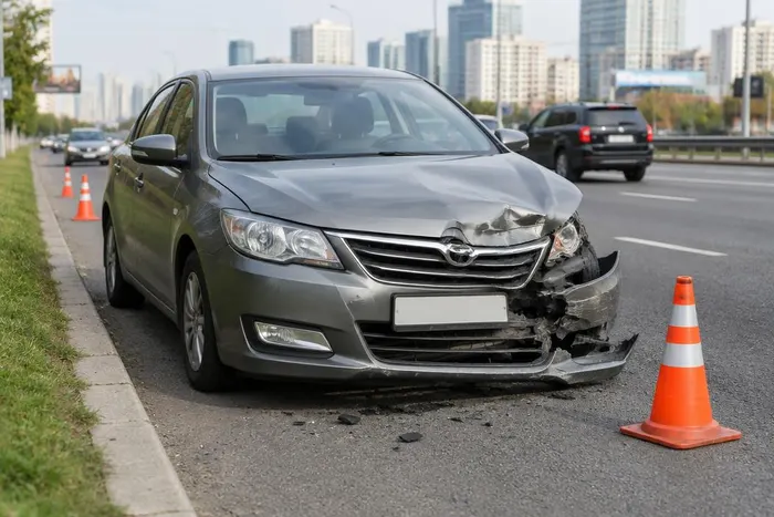 Damaged vehicle being cleared from a Philadelphia roadway after an accident
