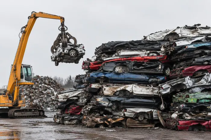 End-of-life vehicles being processed at a Pennsylvania recycling facility